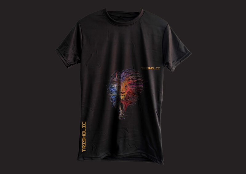BLACK COLOR T-SHIRT WITH COLORFUL LION PRINTED