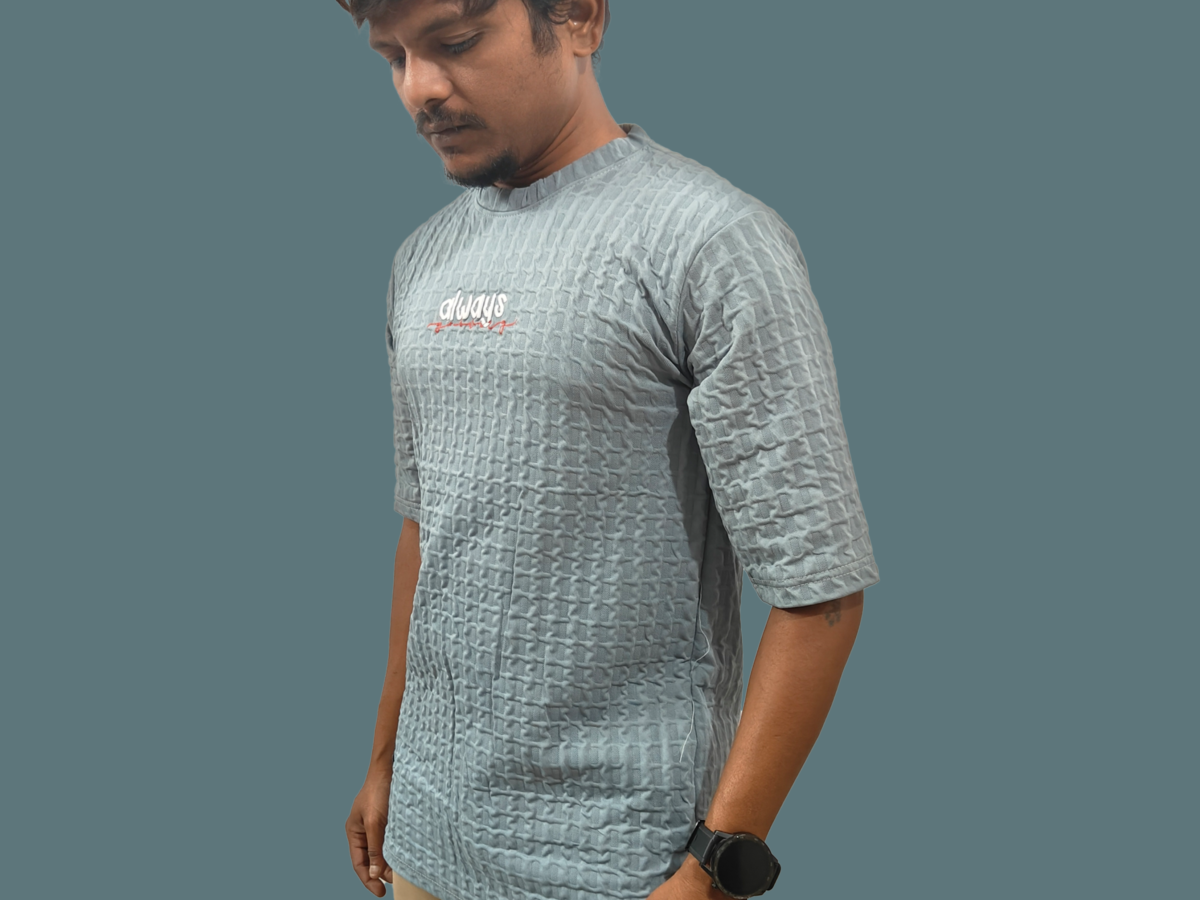 Trisholic Iron Crest | Gray Round Neck Half-Sleeve T-Shirt - Image 3