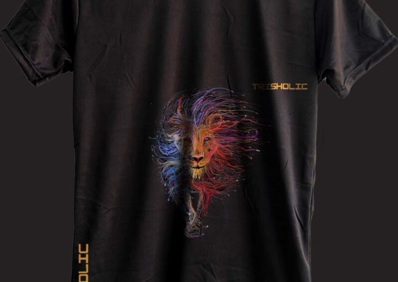 BLACK COLOR T-SHIRT WITH COLORFUL LION PRINTED