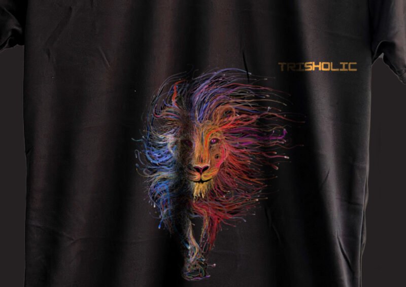 BLACK COLOR T-SHIRT WITH COLORFUL LION PRINTED