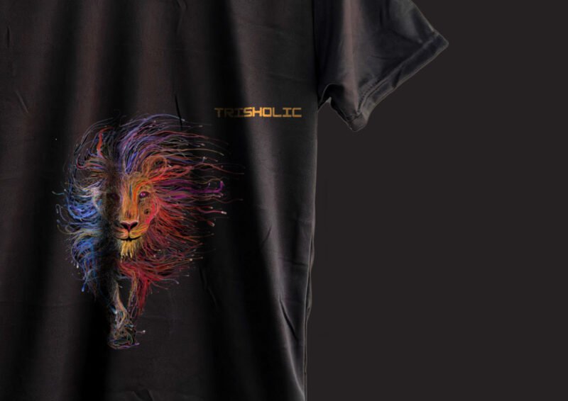 BLACK COLOR T-SHIRT WITH COLORFUL LION PRINTED