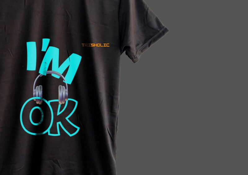 Black color i am ok Printed Graphic t-shirt - Image 4