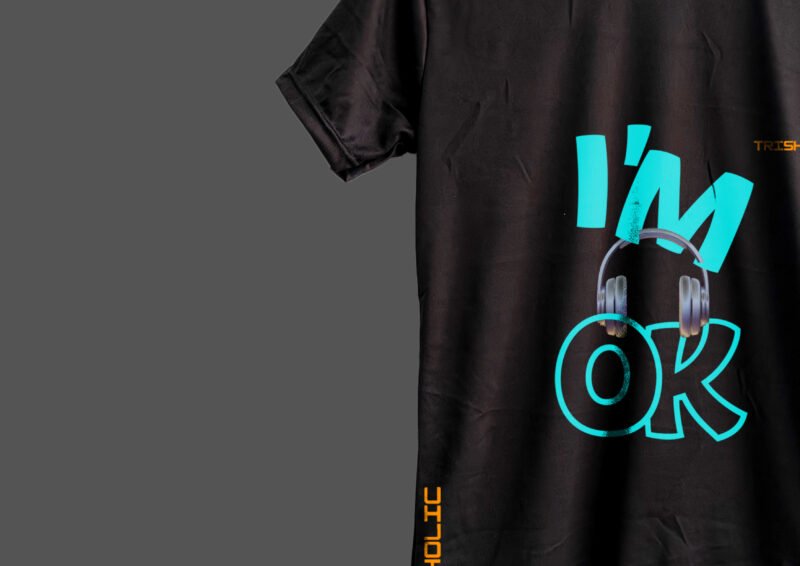 Black color i am ok Printed Graphic t-shirt - Image 5