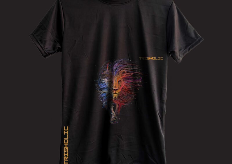 BLACK COLOR T-SHIRT WITH COLORFUL LION PRINTED