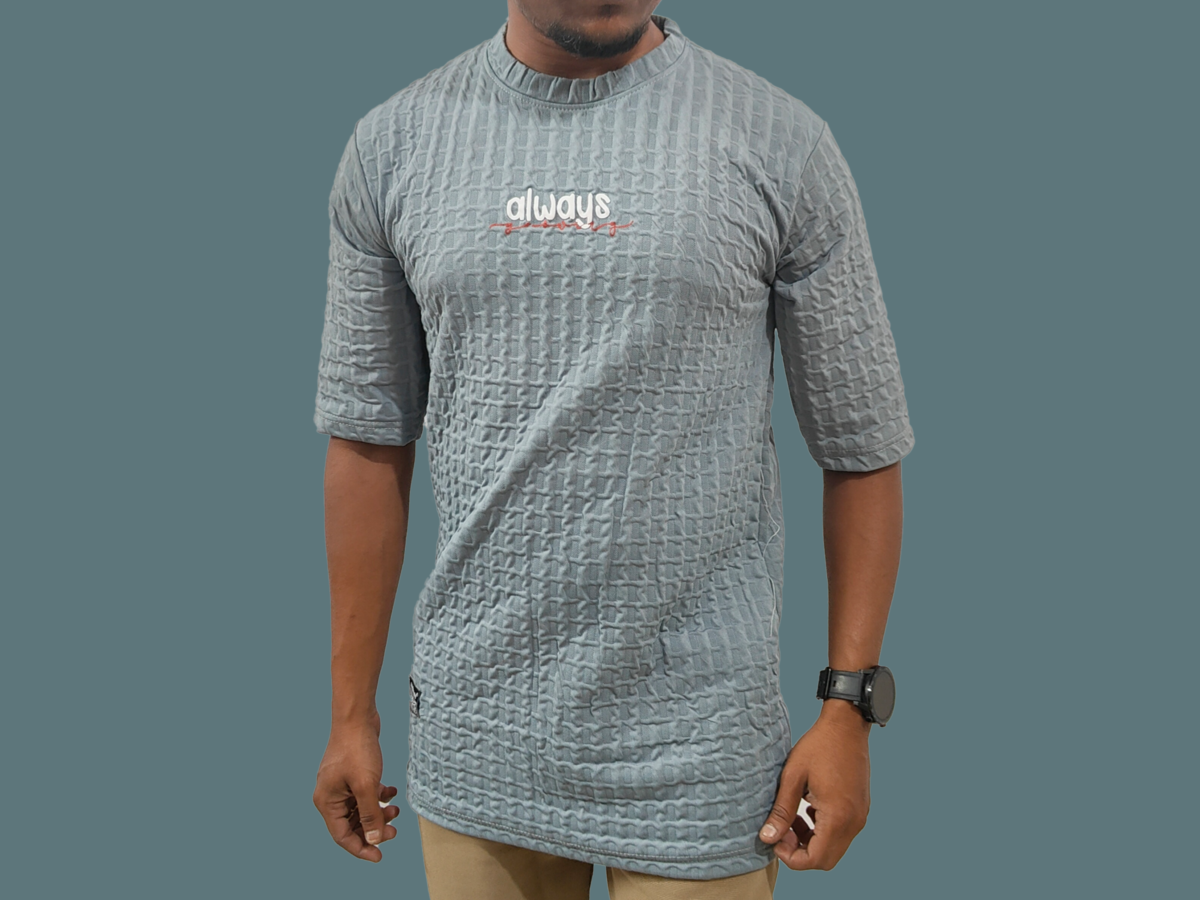 Trisholic Iron Crest | Gray Round Neck Half-Sleeve T-Shirt - Image 7