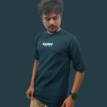 Men’s Textured Navy Blue T-Shirt | Premium Casual Wear – Trisholic front view