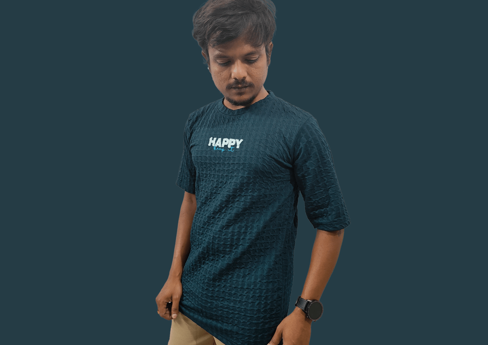 Men’s Textured Navy Blue T-Shirt | Premium Casual Wear – Trisholic front view