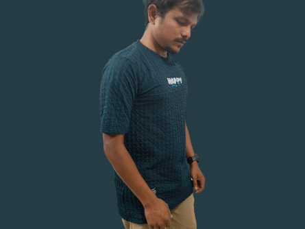 Men’s Textured Navy Blue T-Shirt | Premium Casual Wear – Trisholic neckline