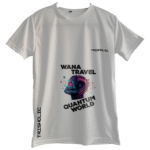 "Model wearing white round neck oversized Trisholic t-shirt with minimalist logo print"