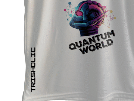 "Close-up of white round neck oversized Trisholic t-shirt showcasing soft cotton fabric texture"