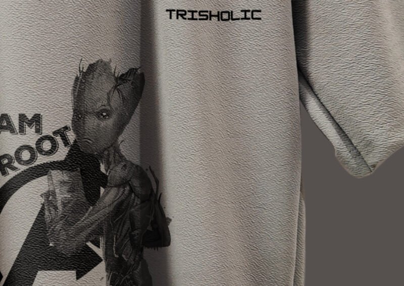 Close-up of high-quality cotton fabric of Trisholic t-shirt" Caption: Built for comfort. Made with breathable cotton and premium feel.