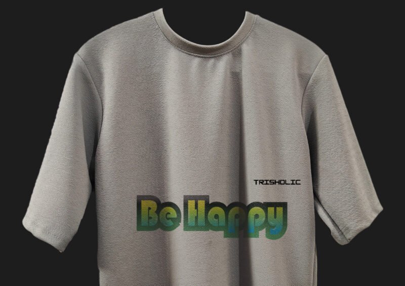 "Minimalist Be Happy text design on trendy t-shirt"