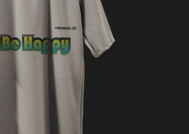"Front view of oversized tee with Be Happy slogan"