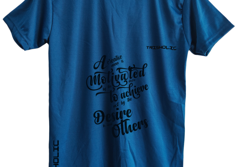 Trisholic t-shirt in light gray with the quote “Progress Not Perfection” in cursive and bold combo typography.