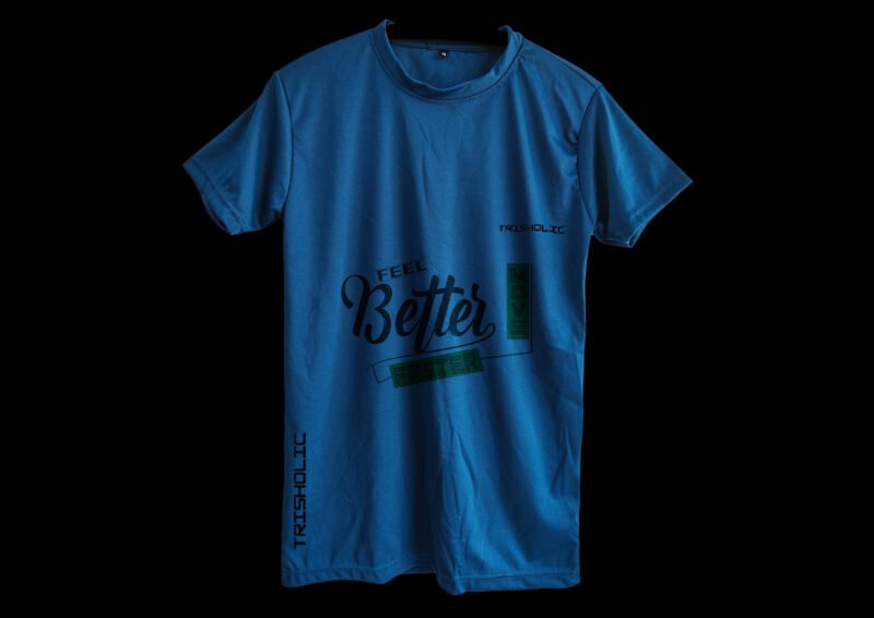 Matte blue Feel Better printed t-shirt with bold front graphic