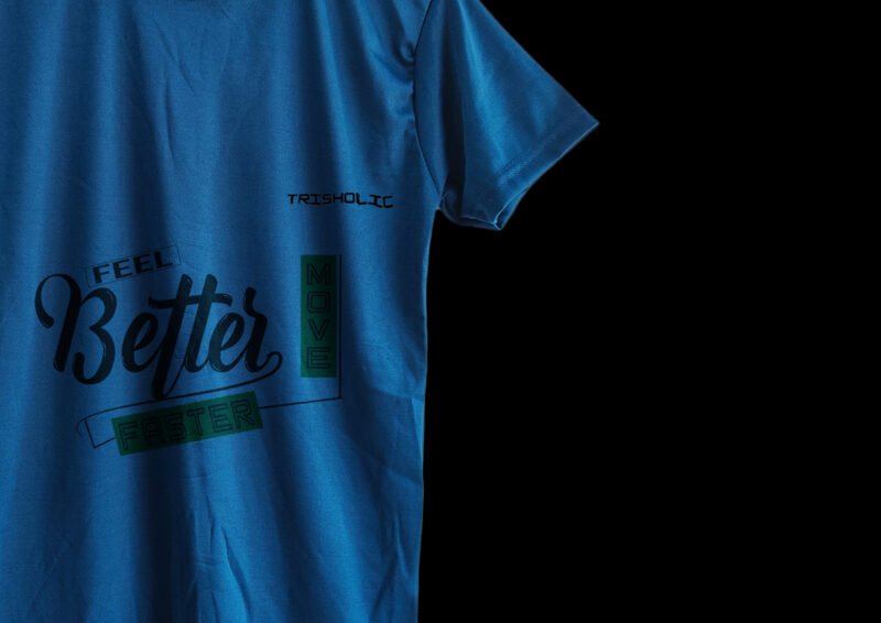 Person relaxing outdoors in matte blue Feel Better t-shirt