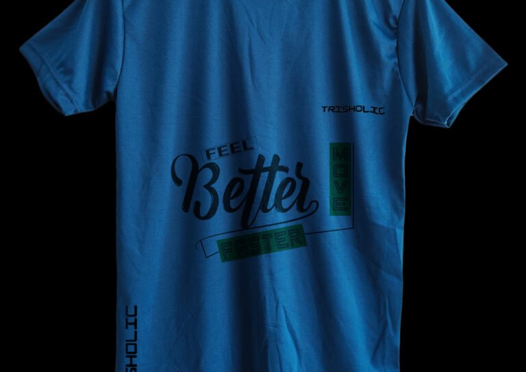Model wearing matte blue Feel Better printed t-shirt styled with jeans