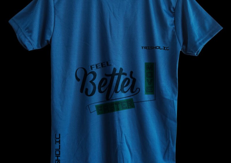 Model wearing matte blue Feel Better printed t-shirt styled with jeans