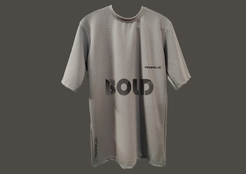 "Front view of oversized tee with BOLD slogan"