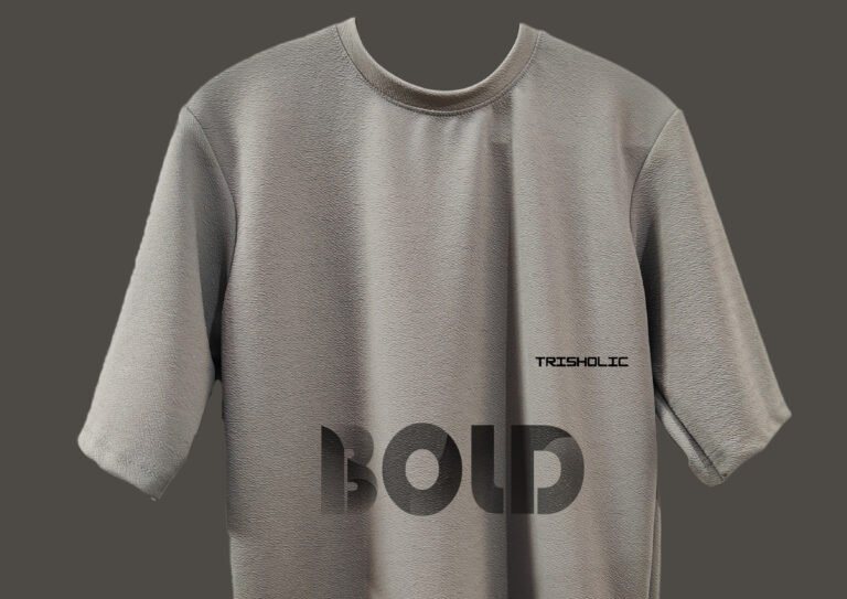 "BOLD text design on premium cotton fabric"