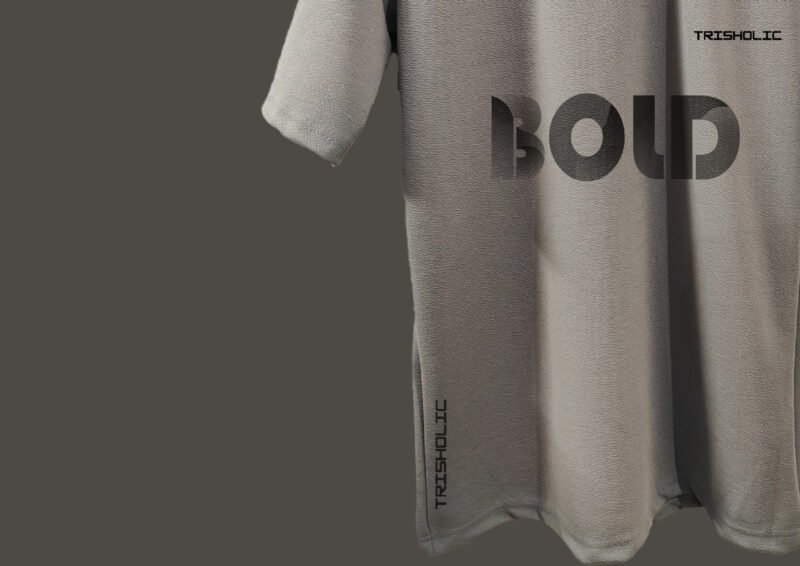 "Back design of t-shirt featuring BOLD text"