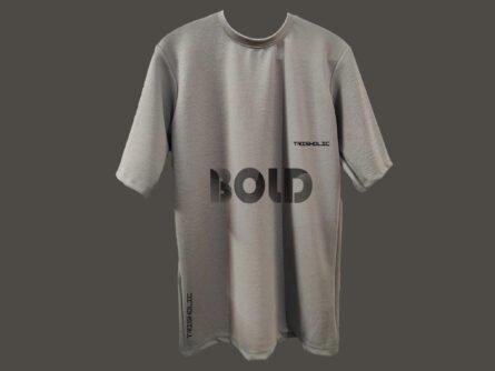 "Front view of oversized tee with BOLD slogan"