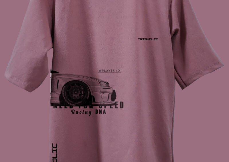 Trisholic Midnight Rush Need for Speed pastel cotton candy oversized t-shirt for gamers.