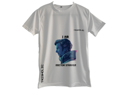 "White round neck oversized t-shirt featuring Avengers characters in abstract comic art style"