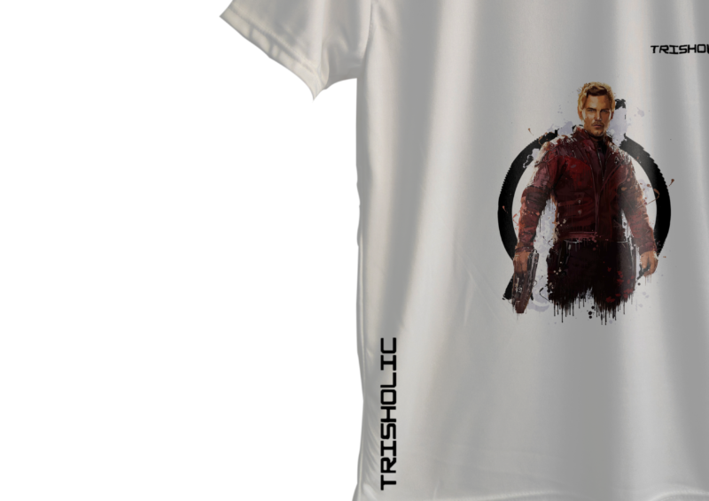 "White round neck oversized t-shirt featuring Avengers characters in abstract comic art style"