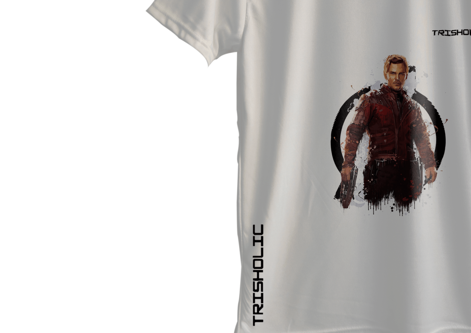 "White round neck oversized t-shirt featuring Avengers characters in abstract comic art style"