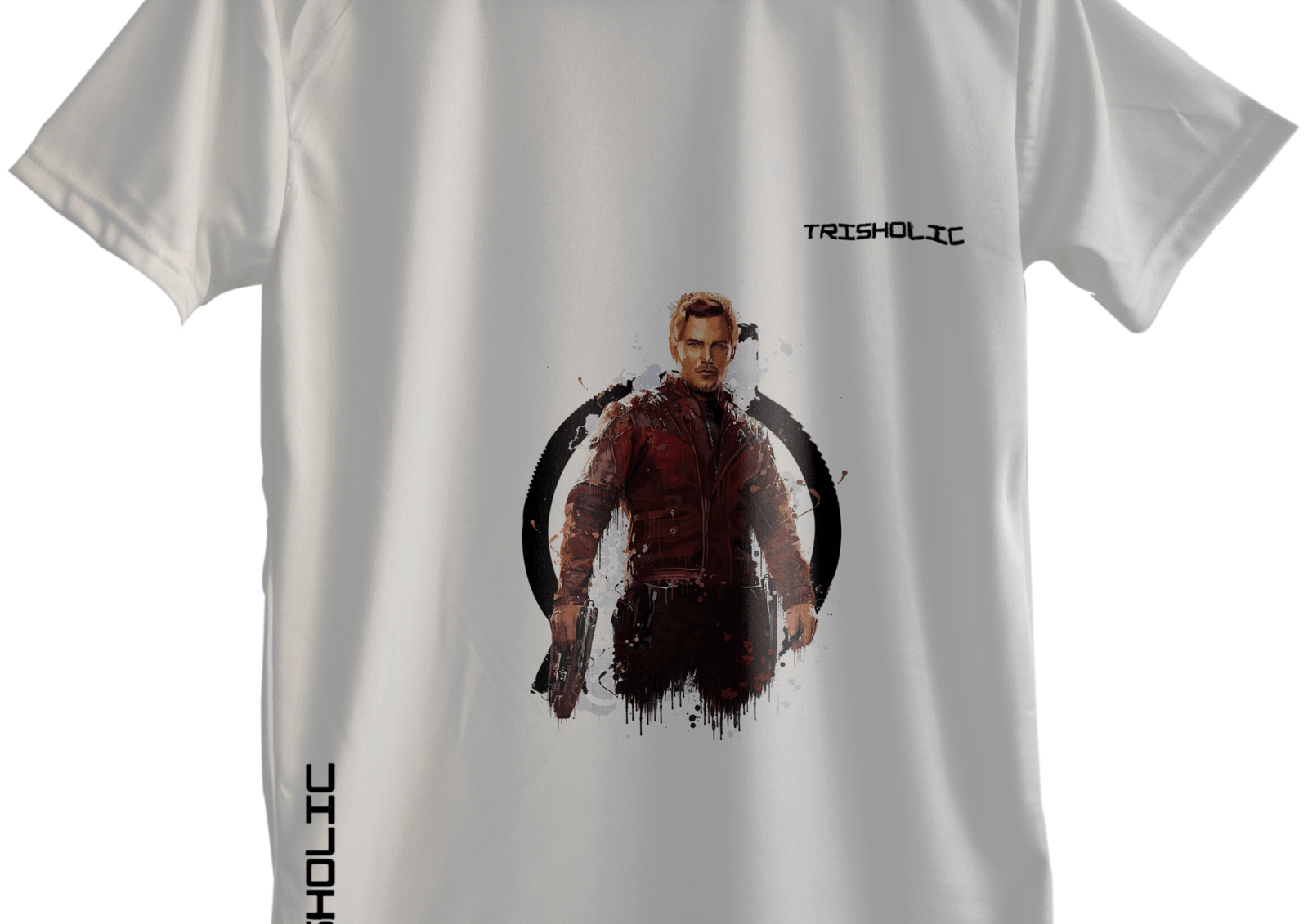 "Group photo of friends wearing white round neck oversized Avengers-themed Trisholic t-shirts outdoors"