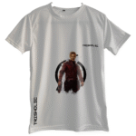 "Close-up of white round neck oversized Trisholic t-shirt showcasing soft cotton fabric texture"