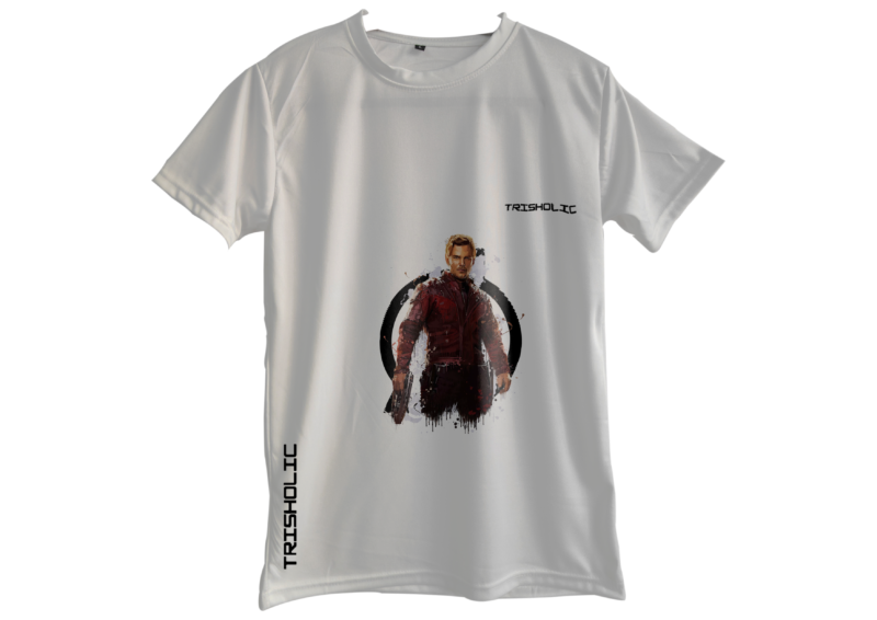 "Close-up of white round neck oversized Trisholic t-shirt showcasing soft cotton fabric texture"