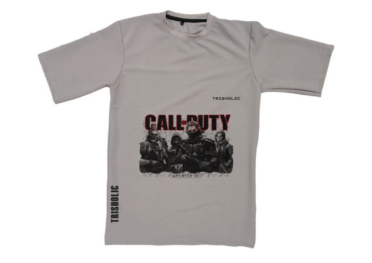 "Grey oversized t-shirt with Call of Duty inspired print by Trisholic"