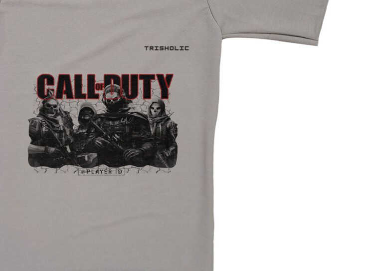 "Oversized grey t-shirt featuring Trisholic and Call of Duty design"