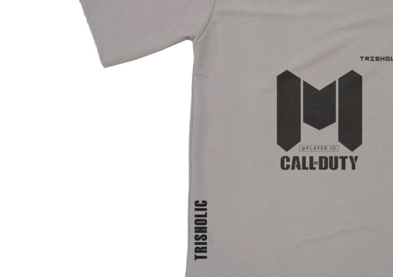 "Grey oversized t-shirt with Call of Duty inspired print by Trisholic"