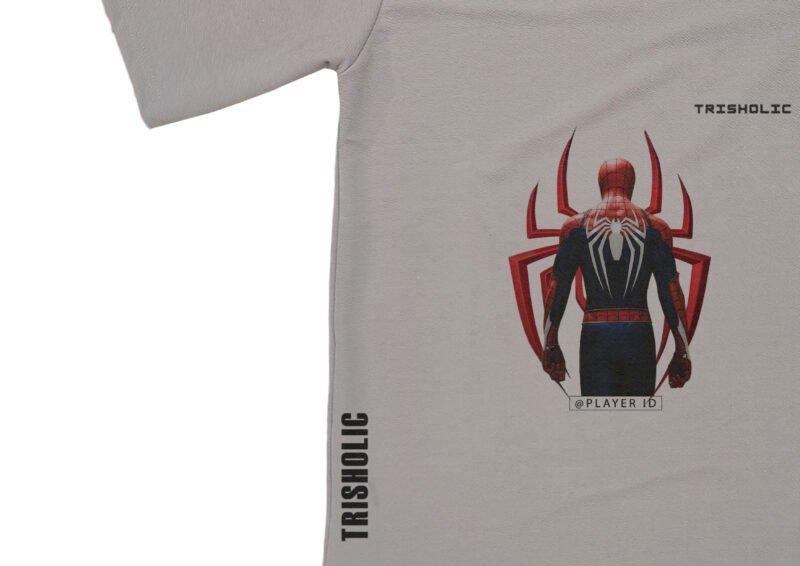 "Trisholic dusty grey gamers t-shirt with exclusive Spider-Man graphic"