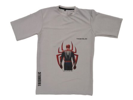 "Dusty grey Trisholic oversized t-shirt with Spider-Man gaming graphic"