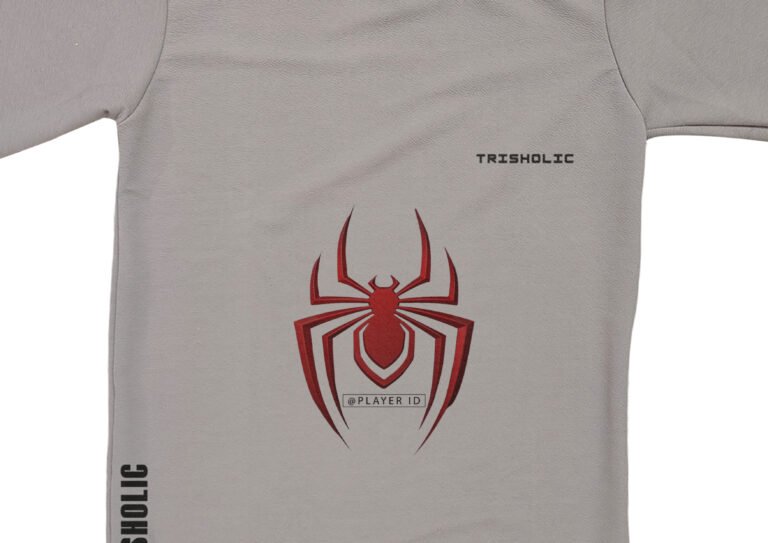 "Dusty grey Trisholic oversized t-shirt with Spider-Man gaming graphic"