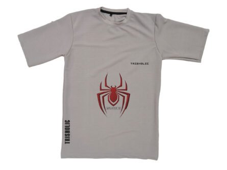 "Trisholic dusty grey gamers t-shirt with exclusive Spider-Man graphic"