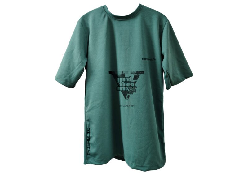 Trisholic Urban Heist GTA Design oversized t-shirt for gamers, black color.