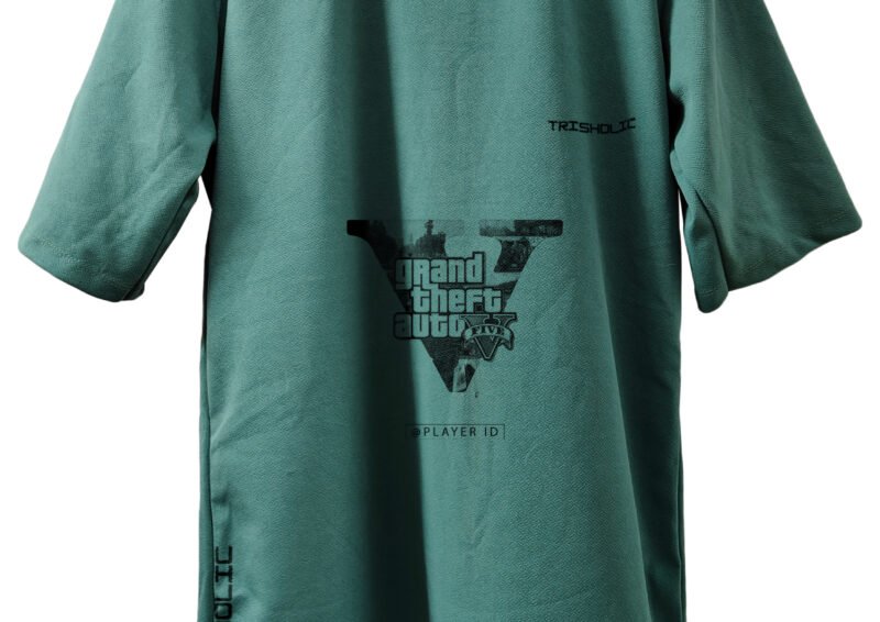 Trisholic Vice Streets GTA-themed oversized t-shirt in neon colors for gamers.