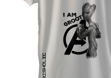 "White round neck oversized Trisholic t-shirt with Captain America’s shield design on the back"
