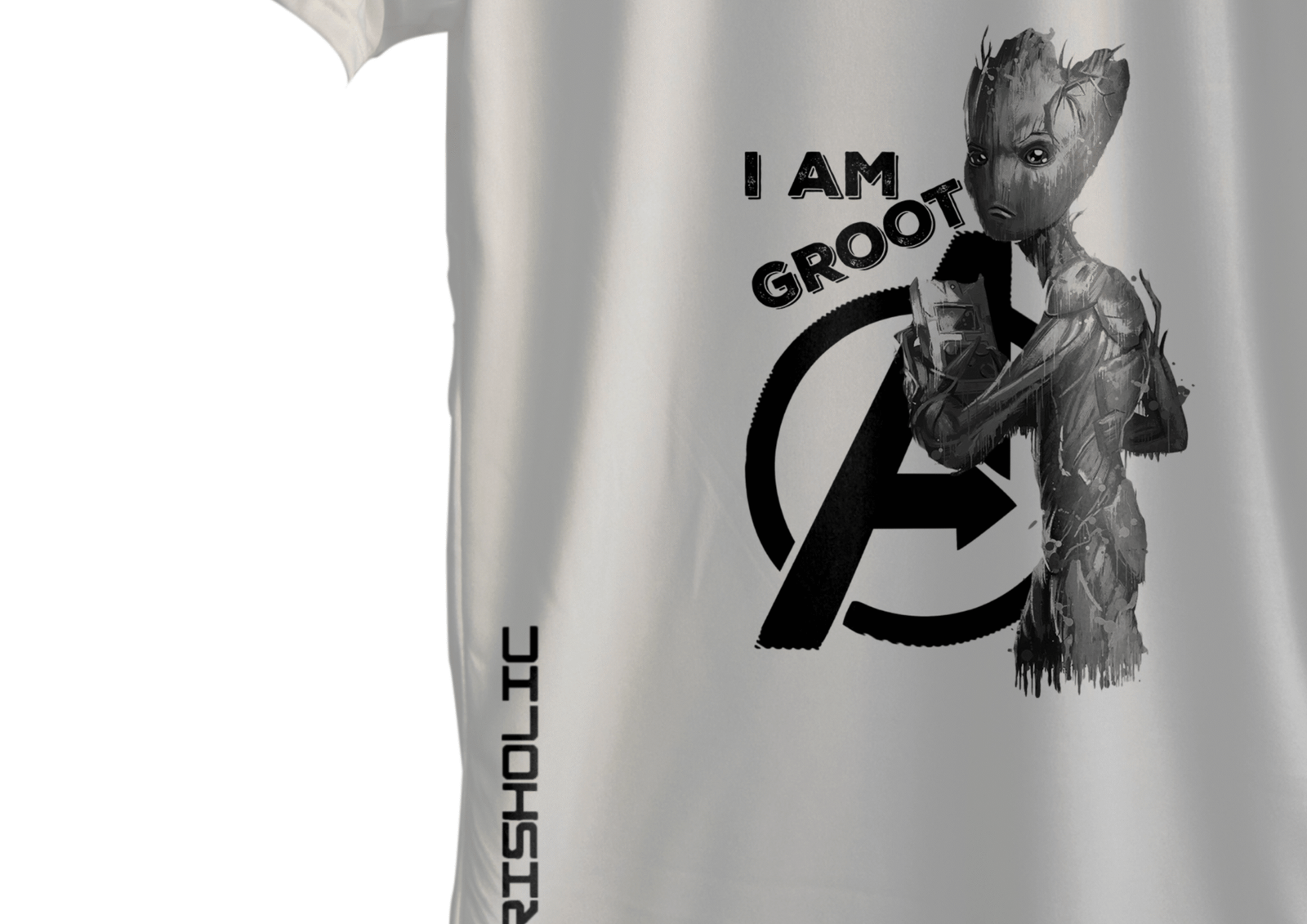 "White round neck oversized Trisholic t-shirt with Captain America’s shield design on the back"