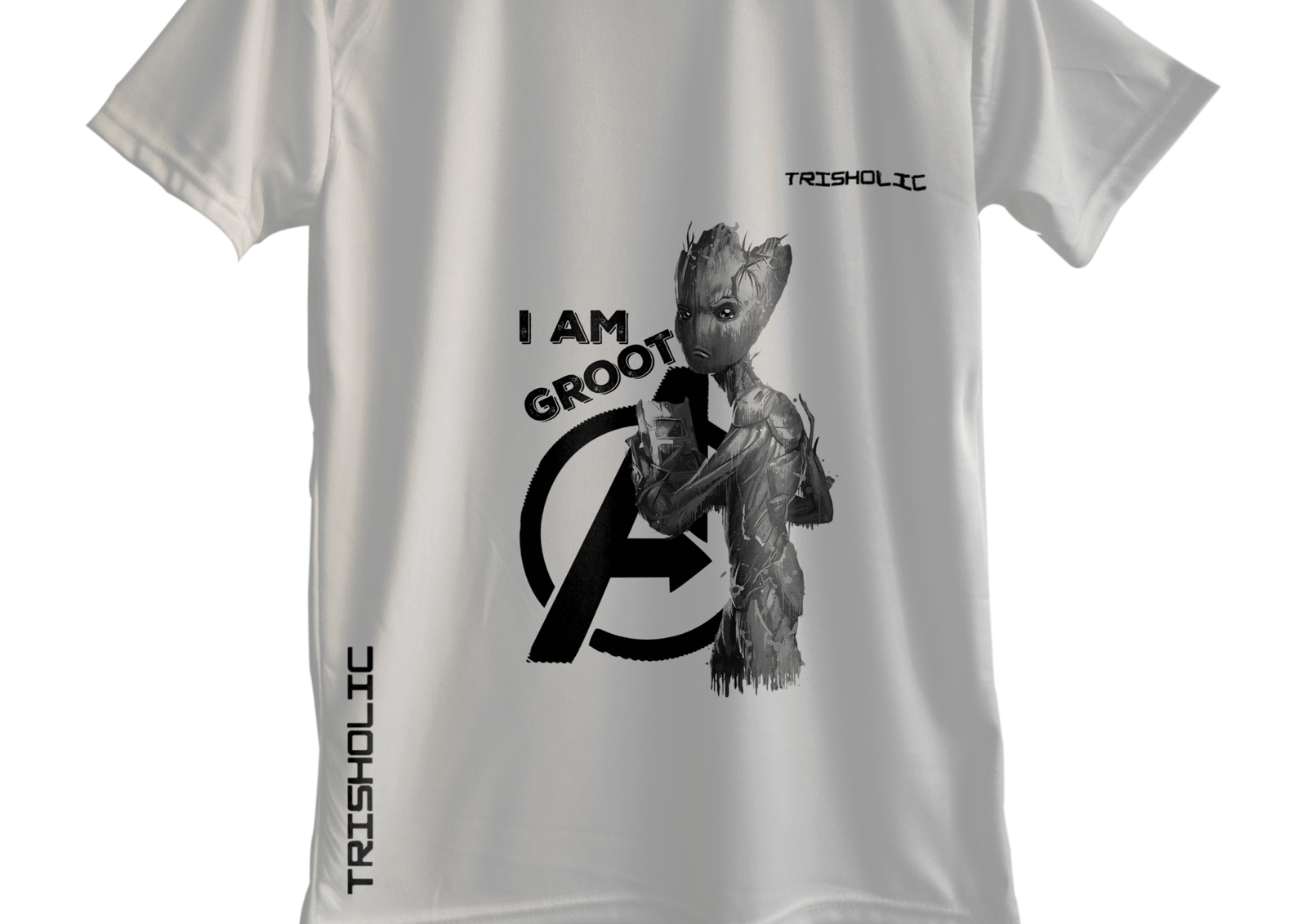 "White round neck oversized t-shirt featuring Avengers characters in abstract comic art style"