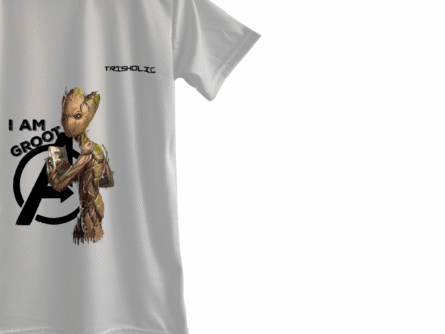 Group photo of friends wearing white round neck oversized Avengers-themed Trisholic t-shirts outdoors"