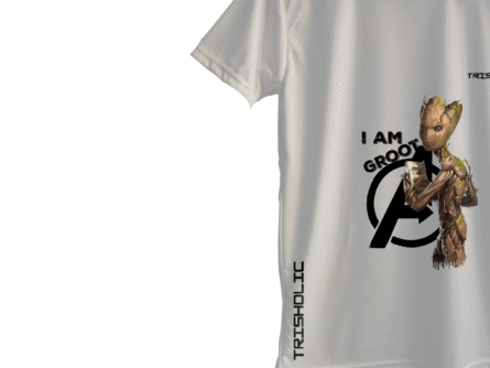 Close-up of white round neck oversized Trisholic t-shirt showcasing soft cotton fabric texture"