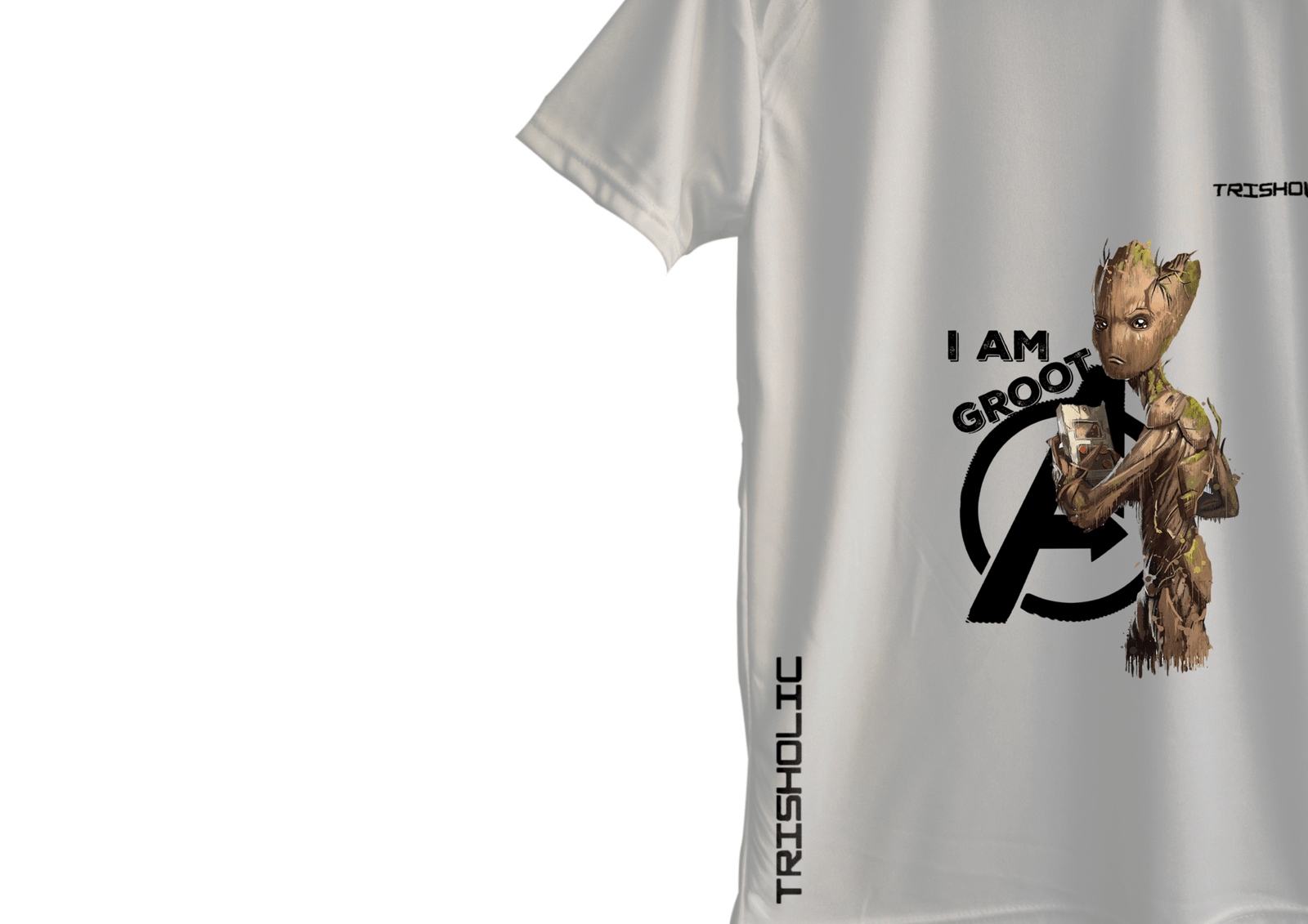 Close-up of white round neck oversized Trisholic t-shirt showcasing soft cotton fabric texture"