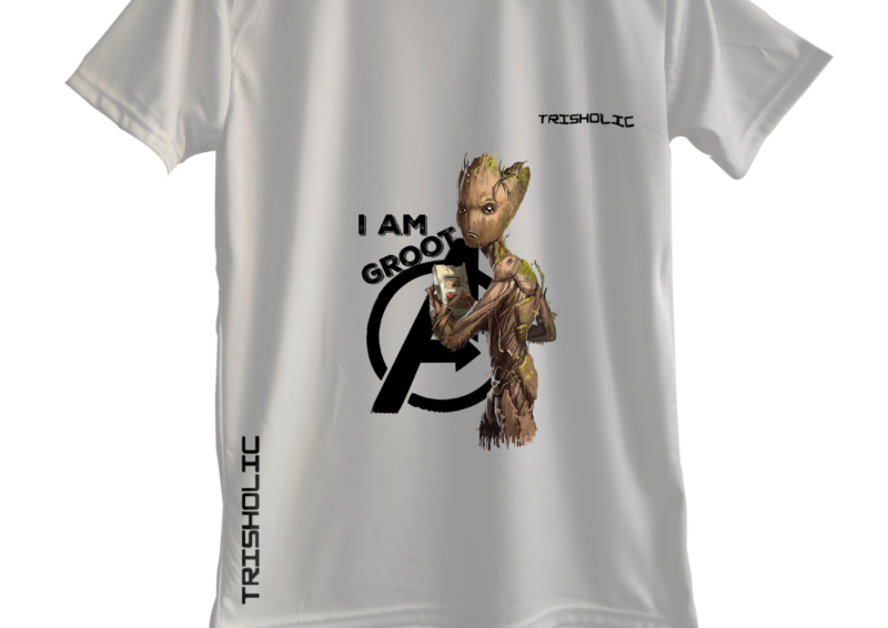 "White round neck oversized Trisholic t-shirt with Captain America’s shield design on the back"