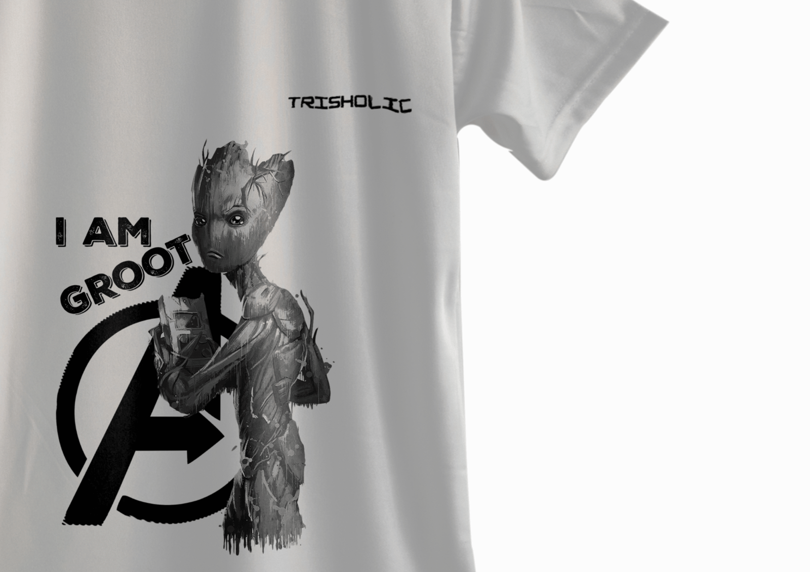 "Close-up of white round neck oversized Trisholic t-shirt showcasing soft cotton fabric texture"